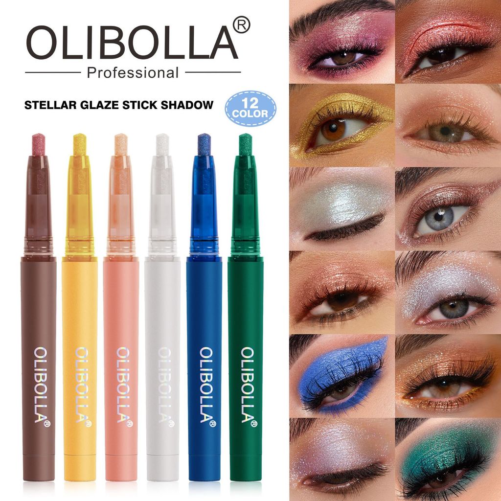 OLIBOLLA ปากกาอายแชโดว์ไฮไลท์สิบสองสี Pearl Fine Flash Jelly Eyeshadow Stick h03.015