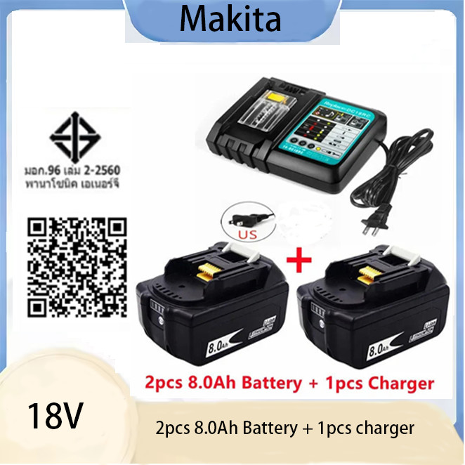 ใหม่ Makita 18V 8Ah เครื่องชาร์จแบตเตอรี่พร้อมเครื่องชาร์จลิเธียมไอออน LED แบบถอดเปลี่ยนได้ LXT BL1860B BL1860 BL1850 3A
