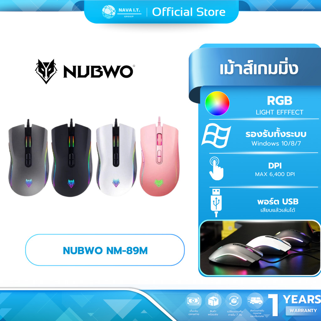 (มีส่งด่วน)  NUBWO NM-89M  เมาส์เกมมิ่ง PLESIOS LED RUNNING LIGHT ไฟ RGB สวยๆ