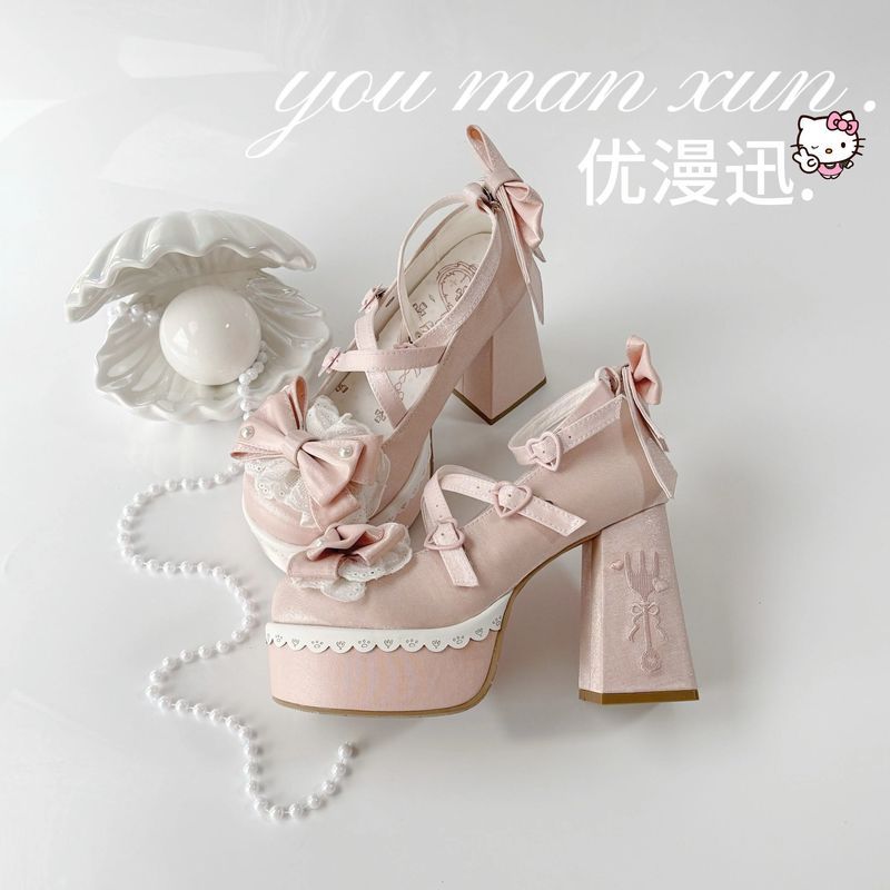 Regal รองเท้าส้นสูงกันน้ําสไตล์ญี่ปุ่นสวยสาวโบว์ Lolita Marcha Story lo รองเท้า lita รองเท้าหวาน