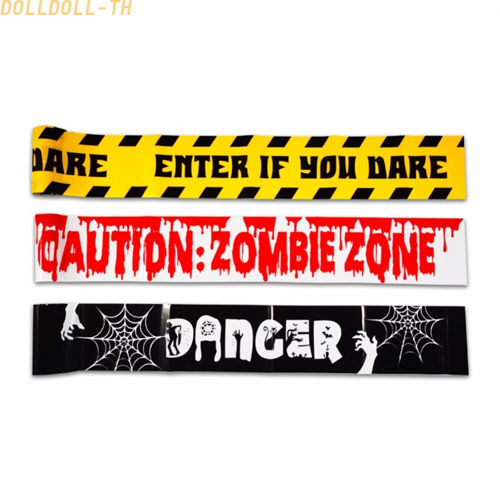 [Dolldoll]Halloween Green Caution Zombie Zone Tape Creepy Fright Tape 10M Haunt Atmosphere