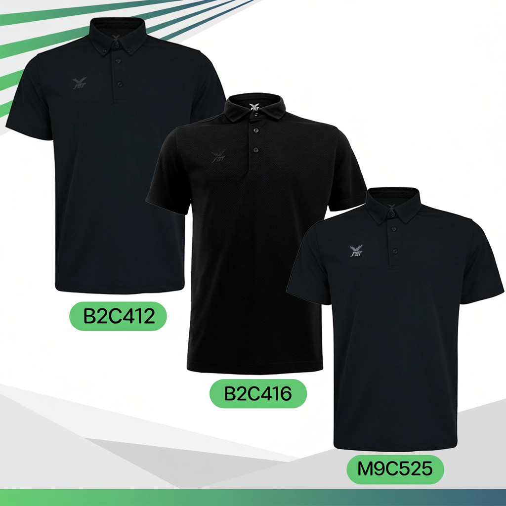 เสื้อกีฬา เสื้อโปโลคอปก FBT รุ่น B2C412 และ M9C523 และ M9C525 ติดกระดุมปลายปกเสื้อ