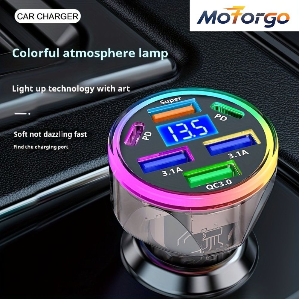 66W 6-Port USB Car Charger - 12V-24V Fast Charging Adapter สําหรับอุปกรณ์หลาย, เครื่องชาร์จโทรศัพท์อ