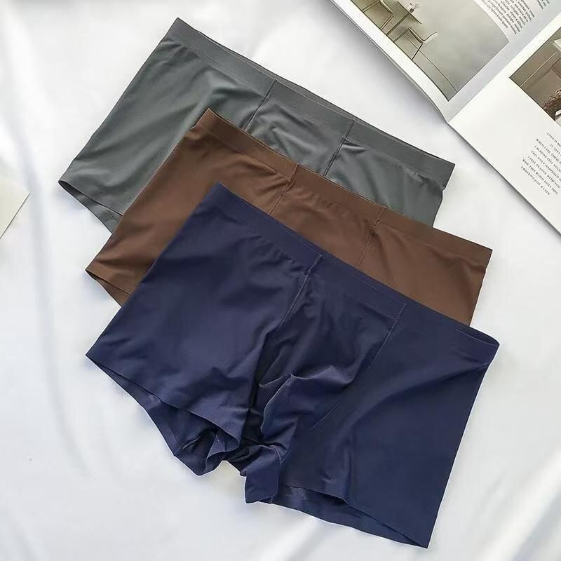 ผ้าไหมน้ําแข็งชุดชั้นในชายไม่มีรอยต่อขนาดใหญ่ Quick-Drying Boxer Elastic One Piece เอวขนาดใหญ่ Boxer