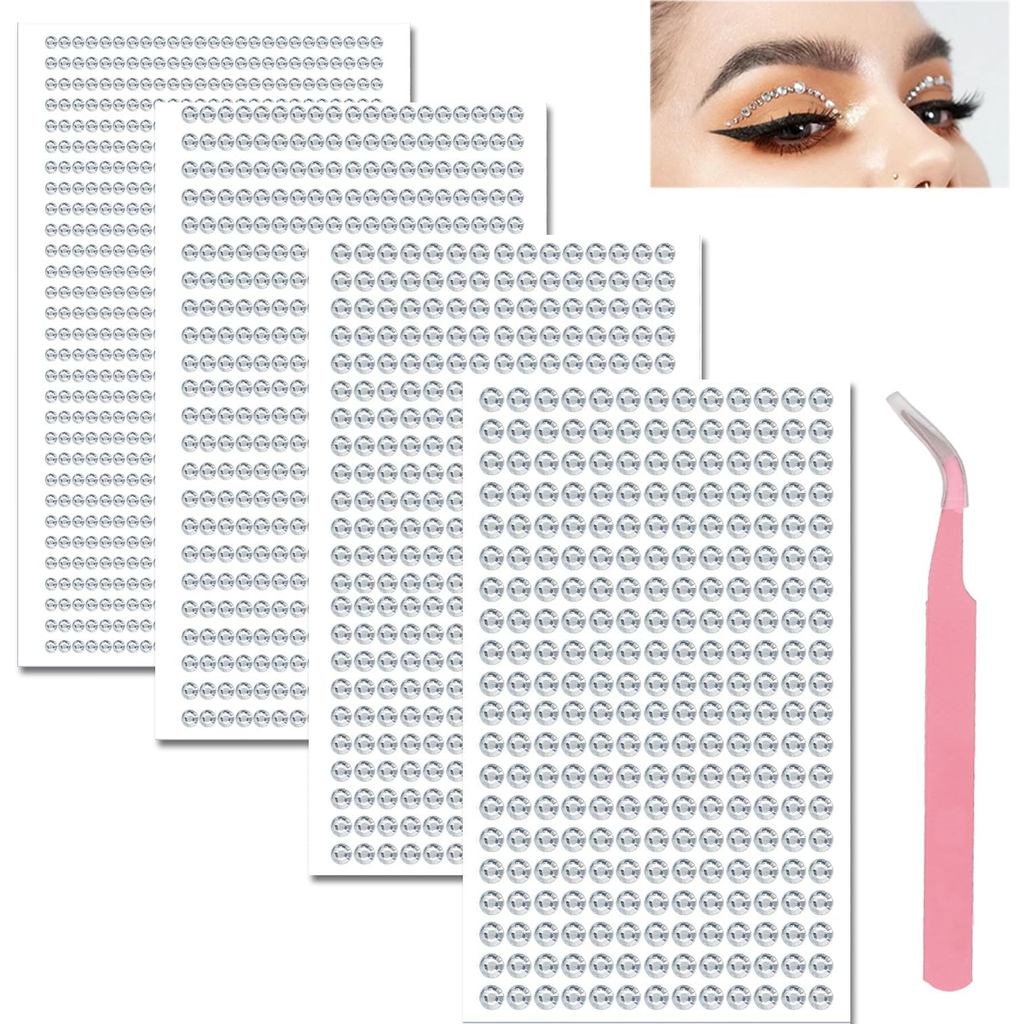 AIBEE Face Gems 1792pcs Self กาว Face Jewels, 3/4/5/6 มม.อัญมณีสติกเกอร์คริสตัล Rhinestone สําหรับ F