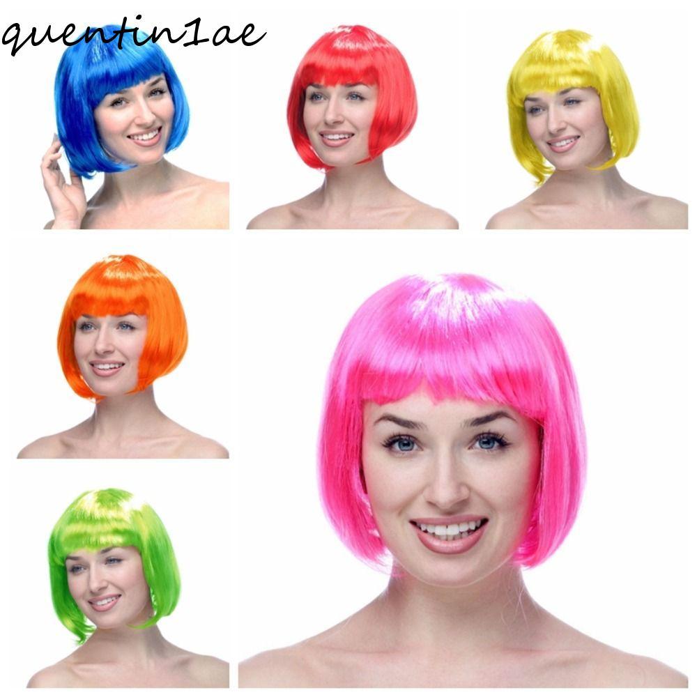QUENTIN1AE วิกผมบ๊อบสีฟ้า สำหรับคอสเพลย์และปาร์ตี้คริสต์มาส