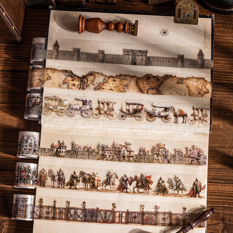 นาย กระดาษ 200 ซม./ ม้วน สัตว์เลี้ยง เทปไดคัท แผนที่ปราสาทย้อนยุค รูปแบบรถม้าอัศวินยุคกลาง นักวางแผนภูมิทัศน์เทป ทําเอง การ์ดอวยพรถ้วยกรอบรูปไดอารี่โน๊ตบุ๊ค เทปตกแต