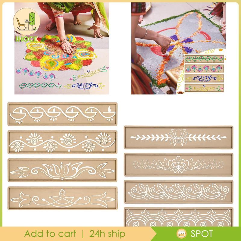 [Ihoce] 4x Diwali ลายฉลุพฤกษศาสตร์ลายฉลุชุดวาด DIY Hollow Out รูปแบบสําหรับ Scrapbooking Wall Art De