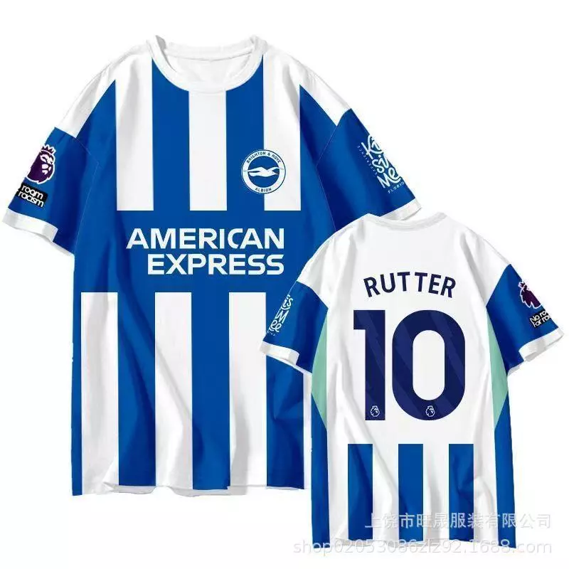 ชุดทีมฟุตบอล Brighton พร้อมเสื้อยืดแขนสั้นและเสื้อเชิ้ตครึ่งแขน แห้งเร็ว สำหรับชายและหญิง