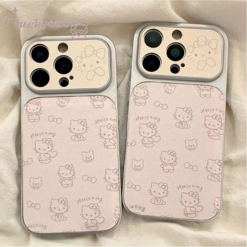 น่ารักและแกะสลัก Angel KT แมวหนังเคสโทรศัพท์สําหรับ iPhone 17 16 15 14 13 12 11 Pro Max X Xr Xs Max