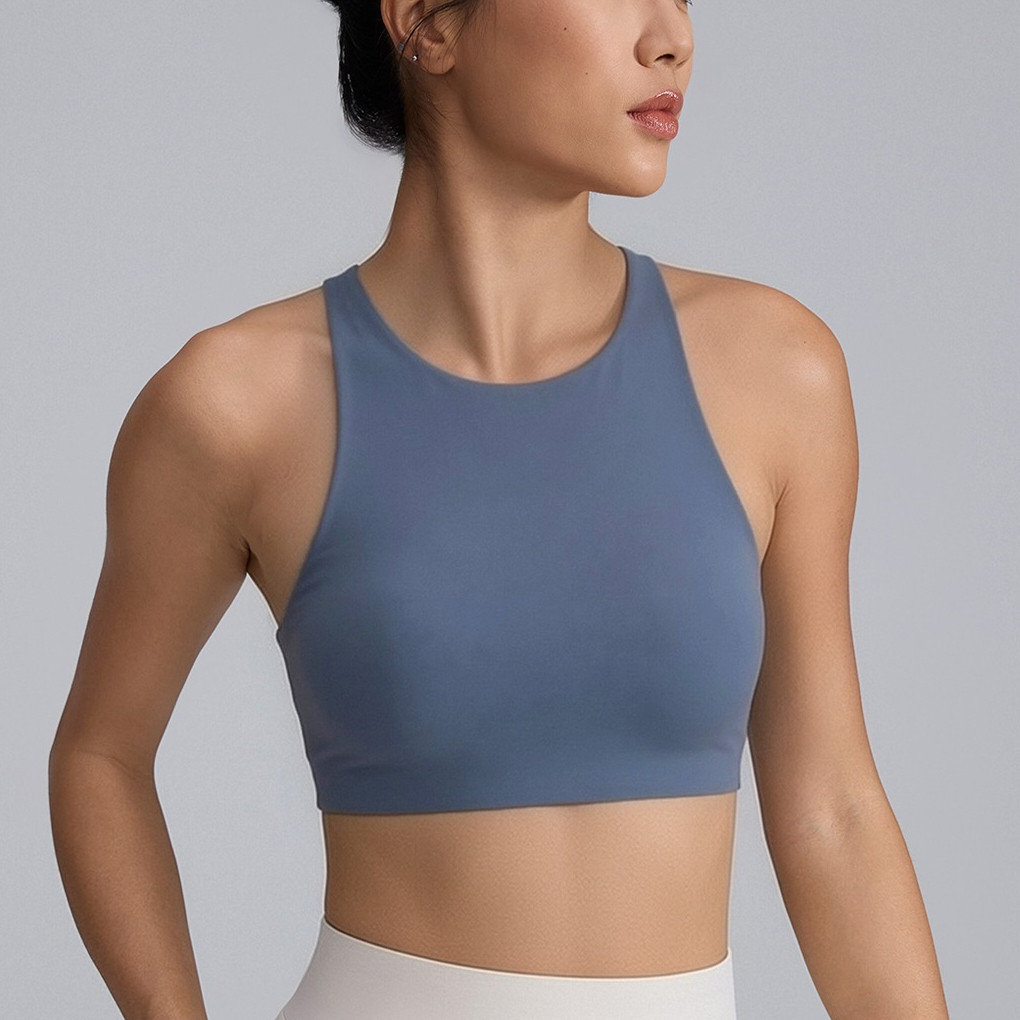 LASYYOGA Sports Bra แบบคอกลม Double Cross Back สวมใส่สบาย ป้องกันการกระแทก สำหรับโยคะและออกกำลังกาย