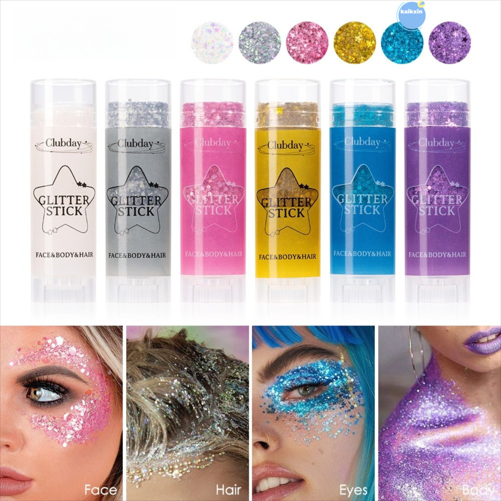 COOLSO Sequins Glitter Stick, 6 สีแบบพกพา Glitter Sticks Body Paint Glitter Eyeshadow Gel สําหรับ Bo