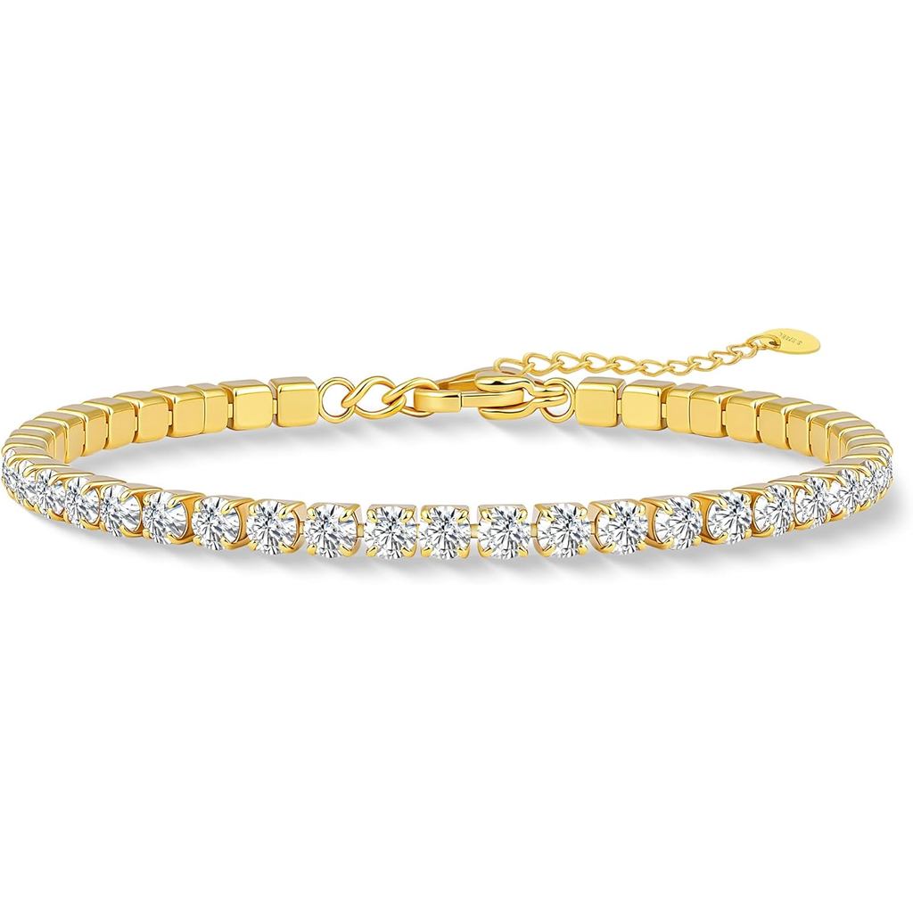 Wellike Gold เทนนิสสร้อยข้อมือผู้หญิง 18 K Gold Plated Non Tarnish 5A Cubic Zirconia เพชรคริสตัลปรับ