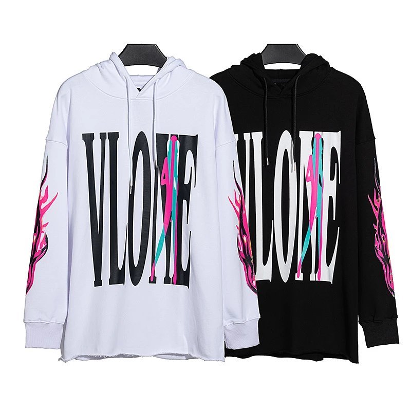 ZIBD คุณภาพสูง VLONE สีเปลวไฟ Big V Hooded เสื้อกันหนาวผู้ชายผู้หญิงคู่สวมใส่ฤดูใบไม้ร่วงฤดูหนาวผ้าฝ