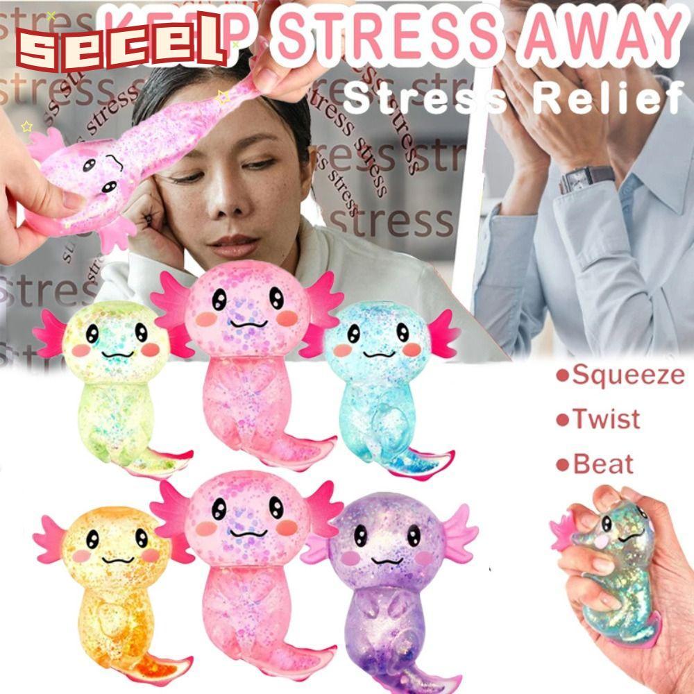 SECEL Squishy Stress Glitter, Glitter Soothing Texture Axolotl Squishy ของเล่น, รูปร่างน่ารัก Sugar 