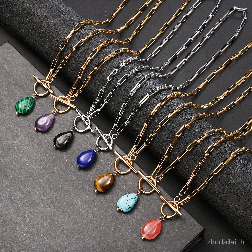 ไข่มุก18เคสร้อยคอกันน้ําหินจางหายบาร็อคสร้อยคอจี้สแตนเลสน้ําหยดแขวนหญิงคลิปหนีบกระดาษทองไม่ MPFL