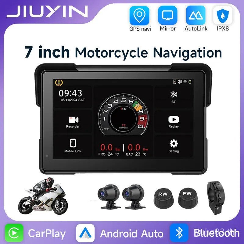 7 นิ้วรถจักรยานยนต์แบบพกพานําทาง GPS Wireless Carplay Android Auto IP67 รถจักรยานยนต์กันน้ํา 2K HD ห