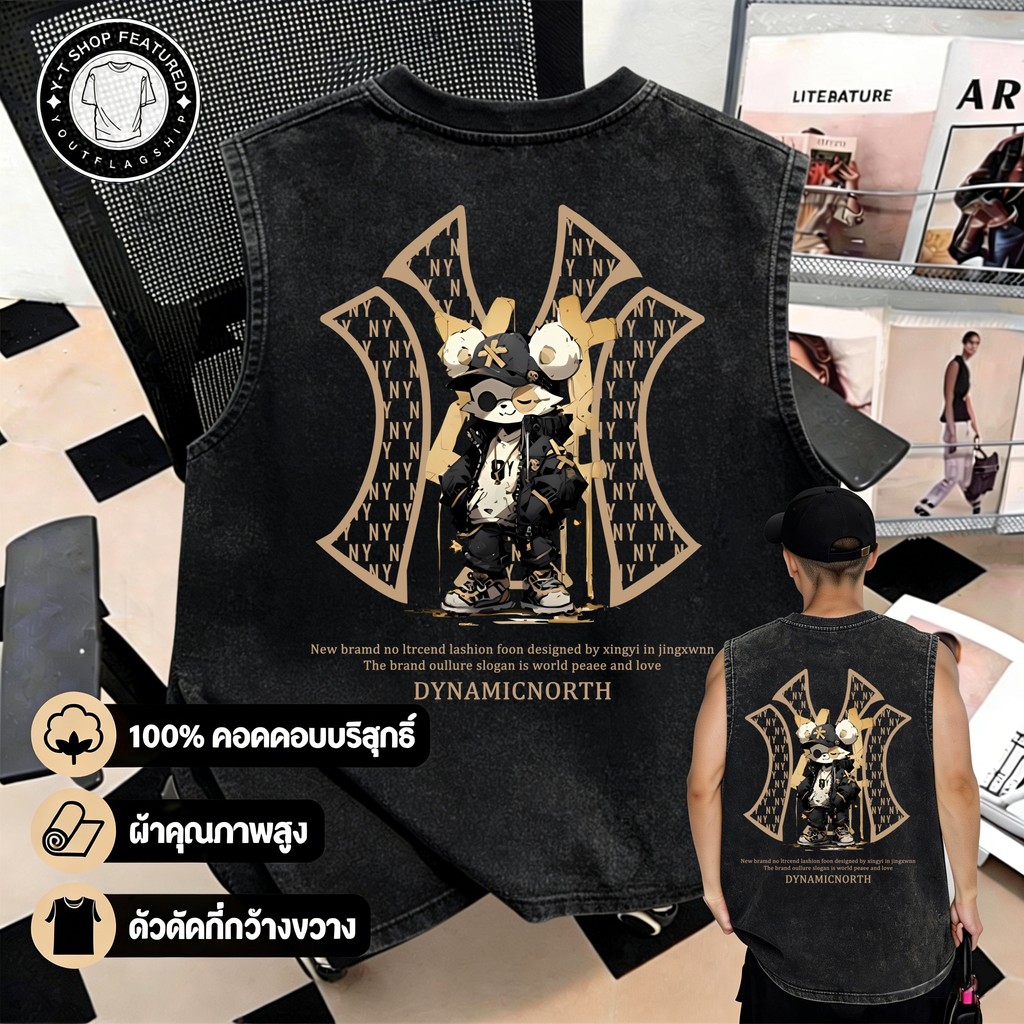 UT shop แขนกุด เสื้อกีฬา oversize ผ้าCotton 100% สบายและนุ่ม หลวม เสื้อแขนกุด 'DYN AMIC NY' 3XL