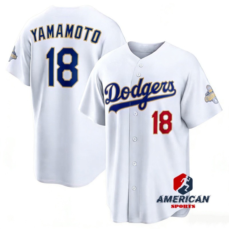 เสื้อแข่งแชมเปี้ยนส์ซีรีส์โลกของผู้ชาย 2025 Los Angeles Dodgers Yoshinobu Yamamoto Gold Baseball Jer