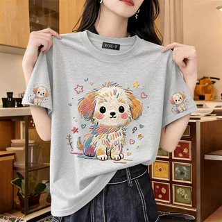 T42.SHOP🌸 เสื้อยืด oversize unisex เสื้อน่ารัก โคตรนุ่ม เสื้อ cotton 100% ไม่หดตัวลาย เสื้อไม่ยับ ลาย "Colorful dog"