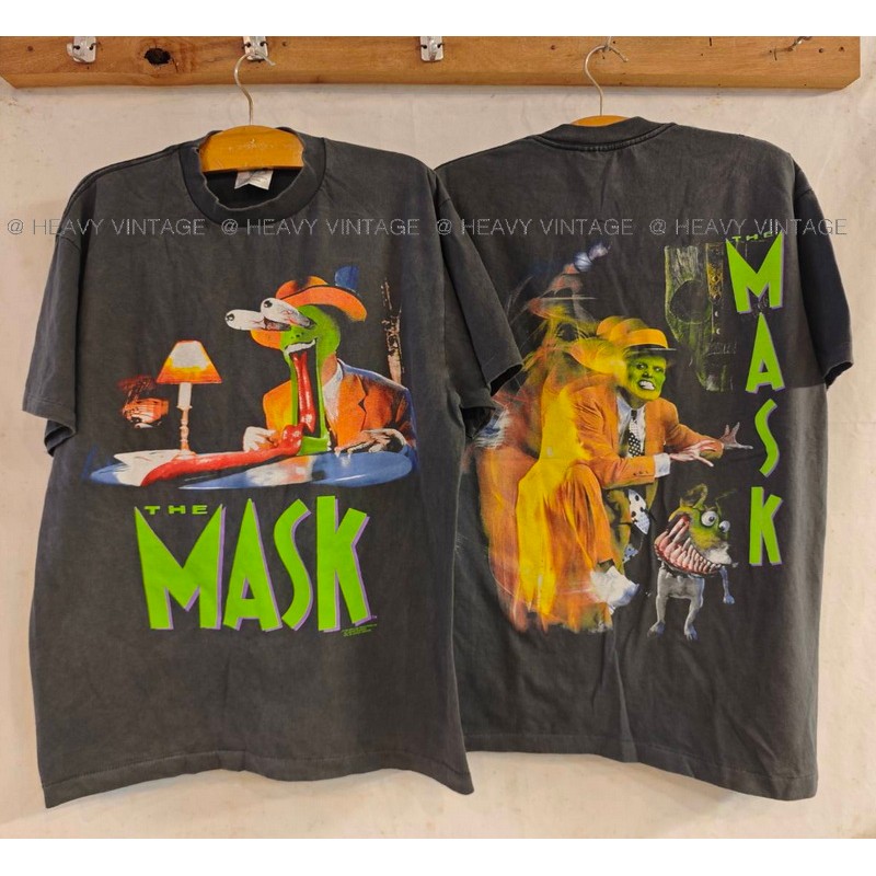 THE MASK BIO washed The Jim Carrey Version เสื้อหนัง เดอะแมสก์  หน้ากากเทวดา heavy vintage