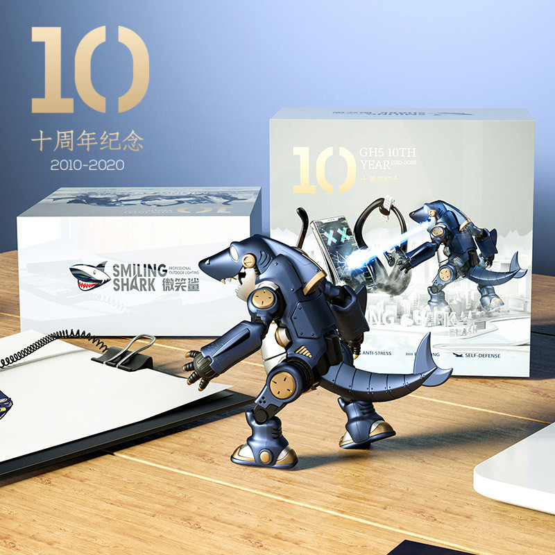 Smile Shark ของขวัญที่ระลึกไฟฉายขนาดเล็ก 10th Anniversary Shark Figure การ์ตูน ABS พวงกุญแจไฟฉาย