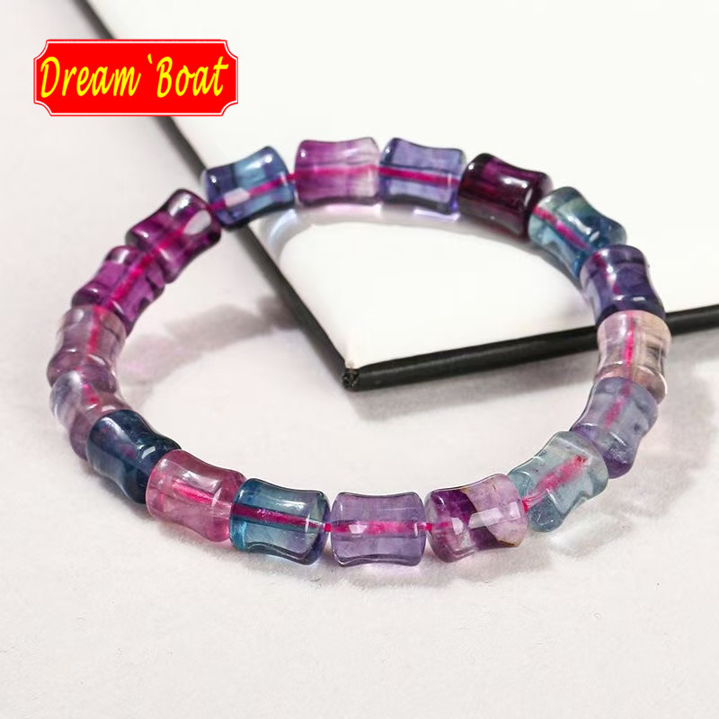 Fluorite Bamboo Shape Natural Crystal Bracelet，สร้อยข้อมือคริสตัลธรรมชาติกับอัญมณีหินฟลูออไรต์ สำหรับผู้หญิงและผู้ชาย สไตล์ฮวงจุ้ยและแฟชั่น