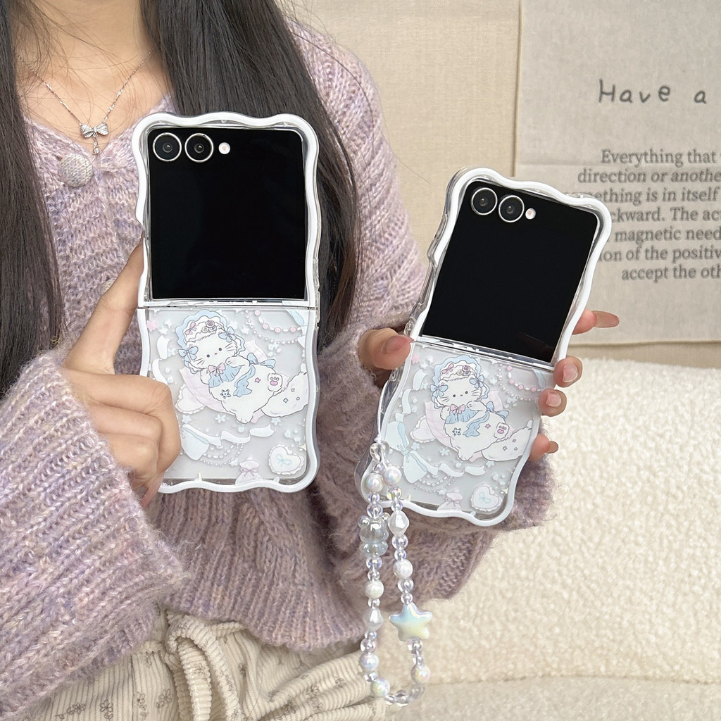 LUSHUO เคสโทรศัพท์สําหรับ Samsung Galaxy Z Flip 7 6 5 4 3 ค้นหา N2 N3 Flip น่ารัก Sleeping Cat โค้งป