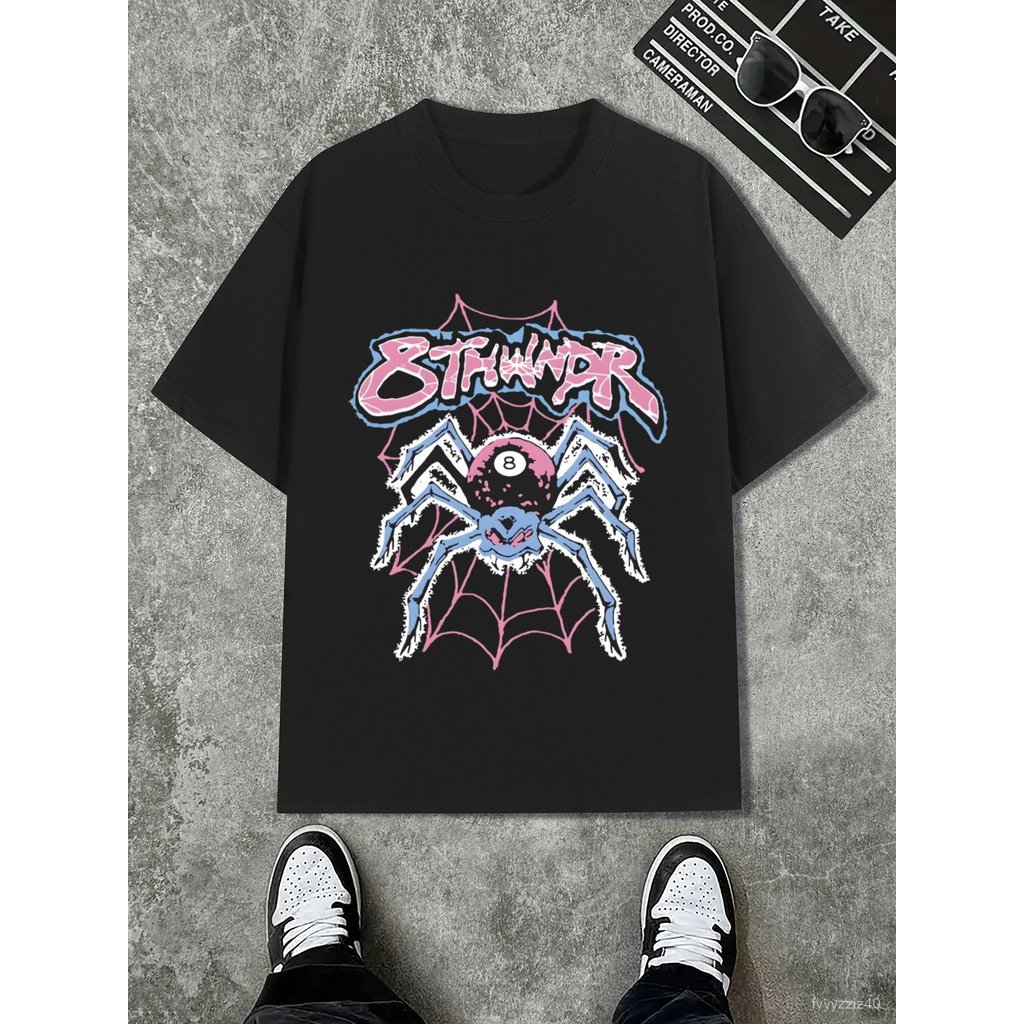 CODT-Couple Street Style T-Shirt-Fashion Spider Print, Loose Fit, Short Sleeve, Breathable Casual Sp