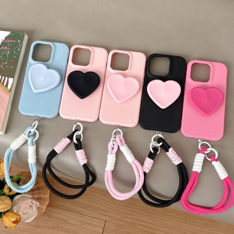3D Heart Stand Case พร้อมเชือกเส้นเล็กสําหรับ iQOO Z11 Turbo Neo11 Neo7 Pro SE Neo6 SE Neo5 SE Neo3 