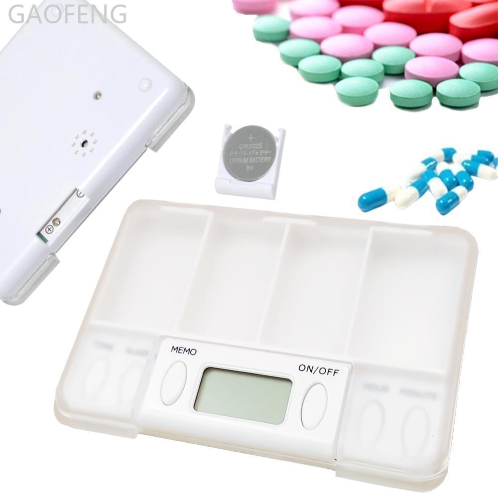 GAOFENG 4 ตารางเตือนกล่องยากล่องยาอิเล็กทรอนิกส์กล่องเก็บยานาฬิกาปลุกยา Organizer Pill คอนเทนเนอร์ยา