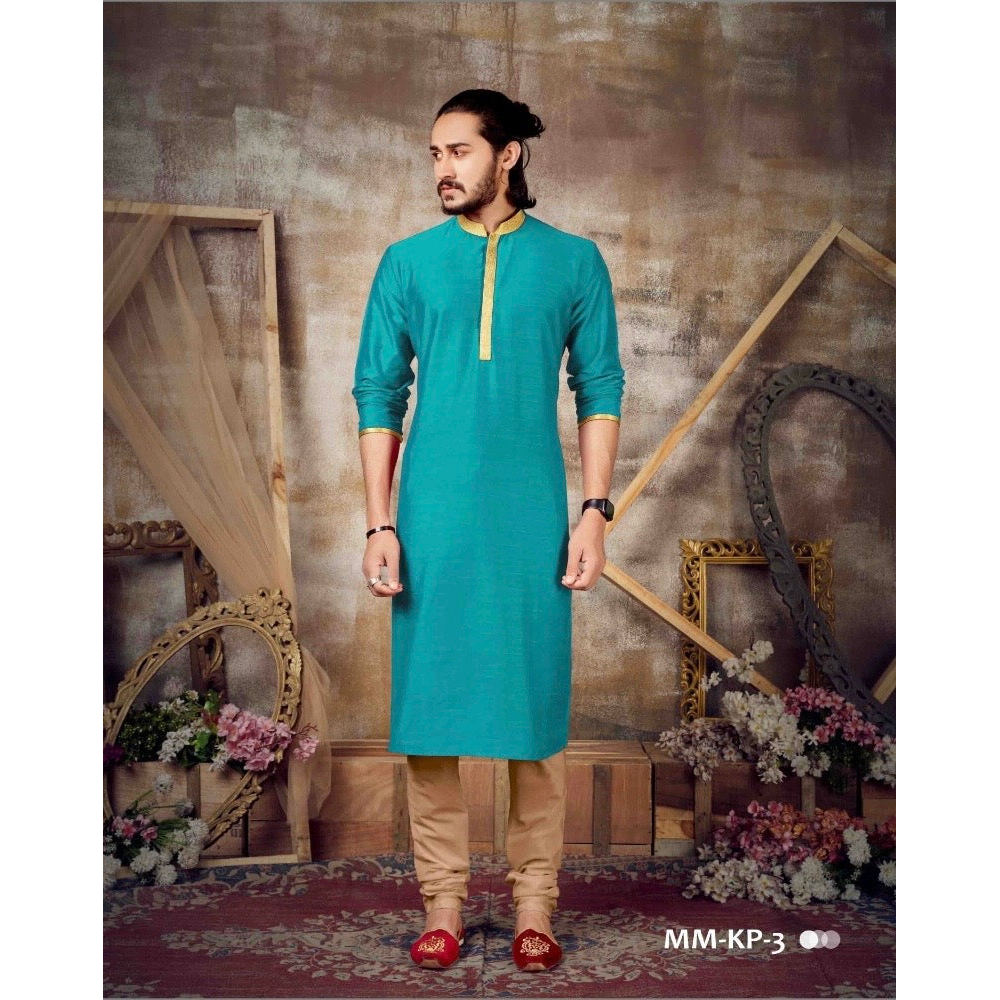 Solid Semi Silk Mens Kurta Pajama Pajama Set