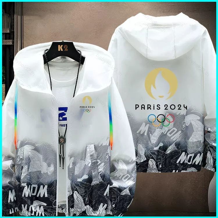 BH2 Paris 2024 Olympic Games XXXIII Olympiad hooded sun protection coat UPF 50 เสื้อแจ็คเก็ตผ้าสัญลั