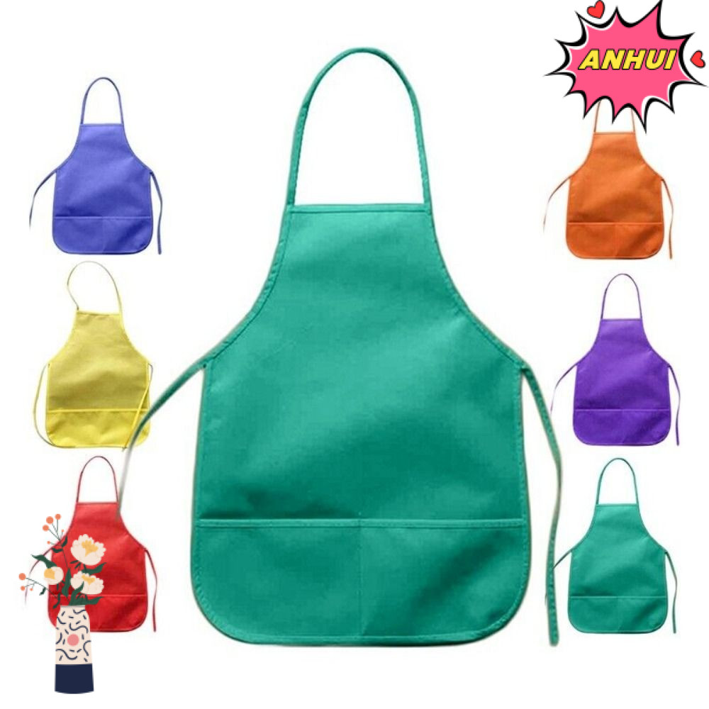 ANHUI ผ้ากันเปื้อนสําหรับเด็กสําหรับทําอาหารพร้อมกระเป๋าผ้ากันเปื้อนครัว