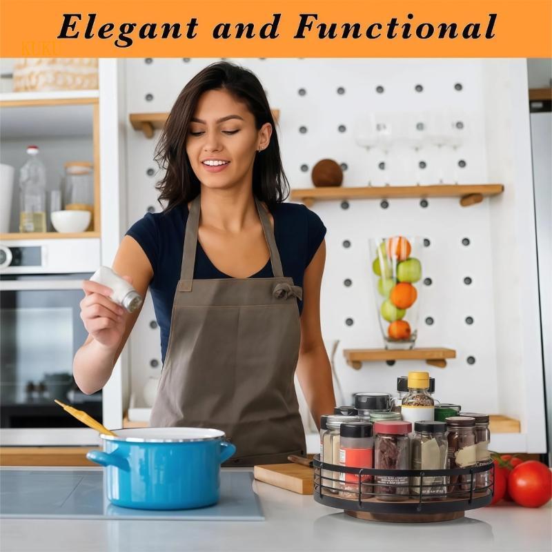 KU * 360 องศาหมุนไม้ไผ่ถาดเก็บสําหรับ Easy Access to Kitchen Spices Utensils Organizer Home Office S