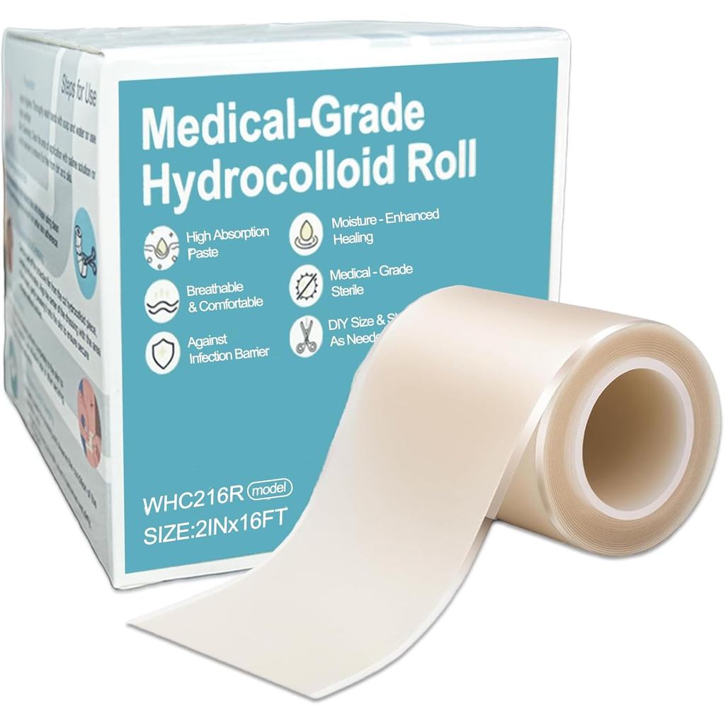 Hydrocolloid Roll for Wound Care - Self-Adhesive Hydrocolloid Bandage 5cm x 3.6m, Cut-to-Size, Water
