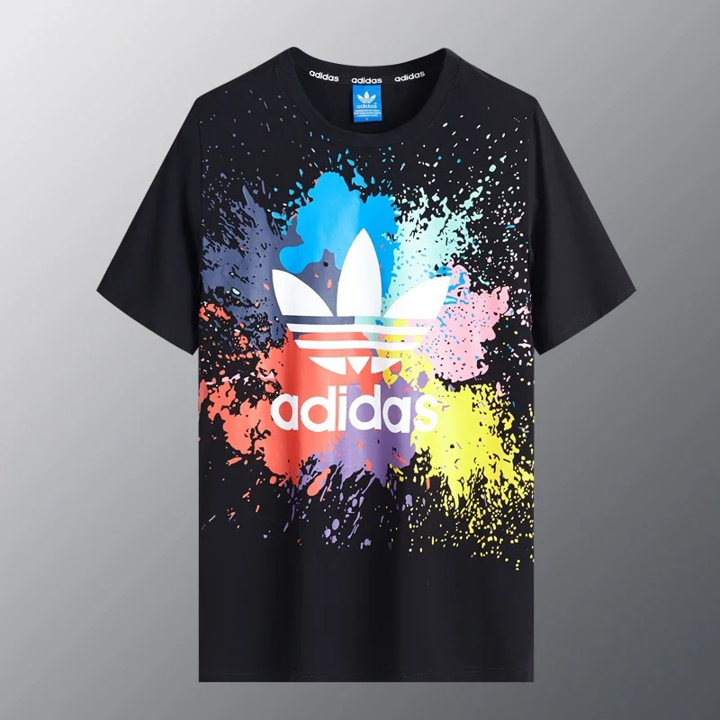 อาดิดาส 2025 สีดำ เสื้อยืดแขนสั้นสำหรับชายและหญิง เหมาะสำหรับฤดูใบไม้ผลิและฤดูร้อน