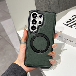 SAMSUNG 360 หมุนขาตั้งหนังสีเขียวเข้มสําหรับSamsung Galaxy S26Ultra S26Plus S26 S25Ultra S25Plus S25 S24 S23 S22 S25 FEแม่เหล็กAnti-fall Simple High-Endป้องกันกรณี