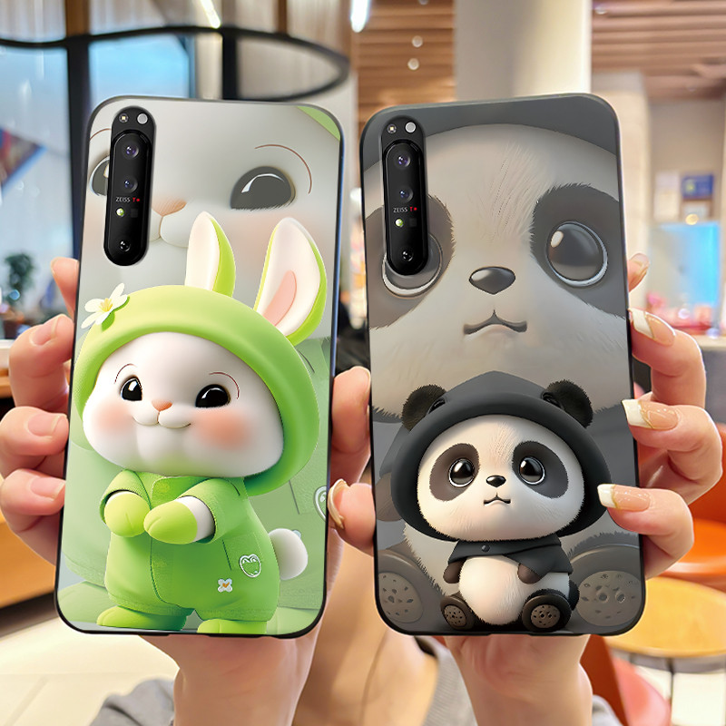 Simple Candy สี Jelly เคสโทรศัพท์สําหรับ Sony Xperia 1 II สีดํากันกระแทกแฟชั่นปุยลูกแมว Sony Xperia 