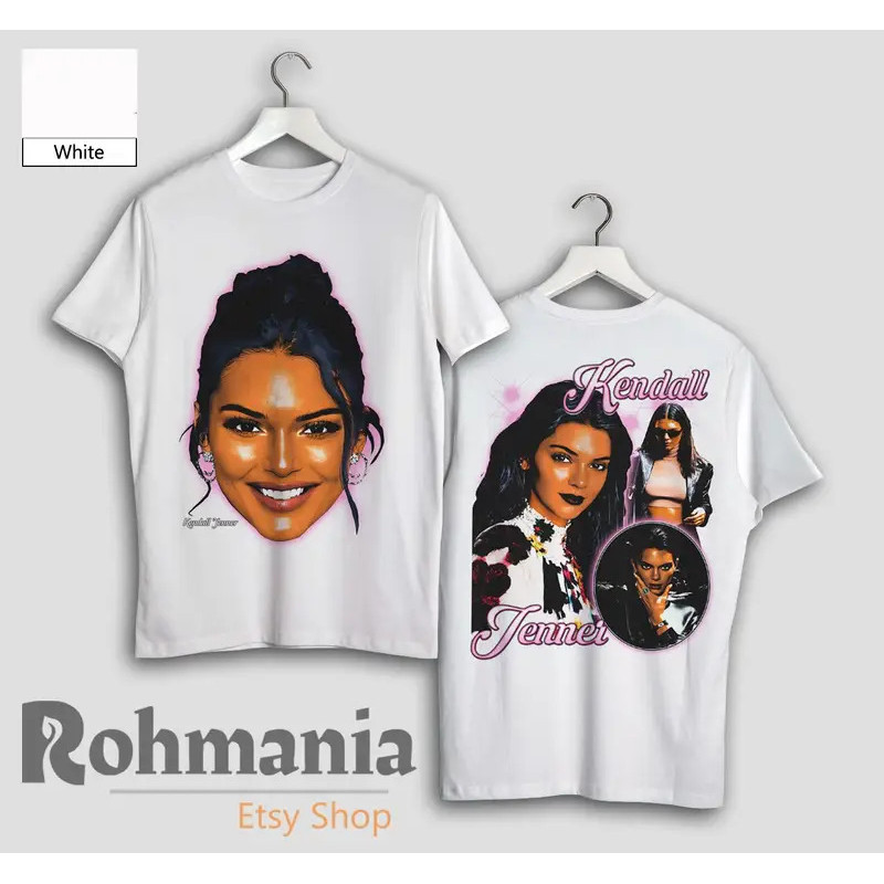 เสื้อยืด KEMEJA Kendall Jenner: สไตล์ย้อนยุคตั้งแต่ 1990 เสื้อยืดพิมพ์ลายลําลองและเป็นบุคคลสําหรับผู