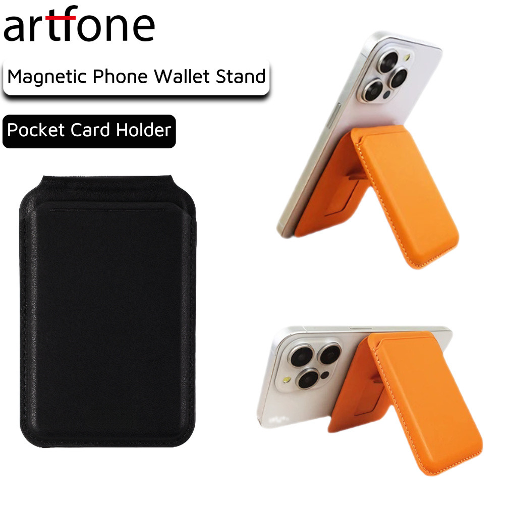 กระเป๋าสตางค์โทรศัพท์แม่เหล็กพร้อมขาตั้ง,ที่ใส่การ์ดโทรศัพท์,กระเป๋าสตางค์ MagSafe เรียบง่าย,หนัง Vegan พร้อมขาตั้งมุมมองแบบปรับได้