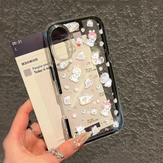 นิ่ม 2in1 สีแคนดี้ เข้ากันได้สำหรับ เคสไอโฟน11 สำหรับ iphone 16 Pro Max 7Plus XR 12 13 14 15 ลูกแมวน่ารักกับโบว์