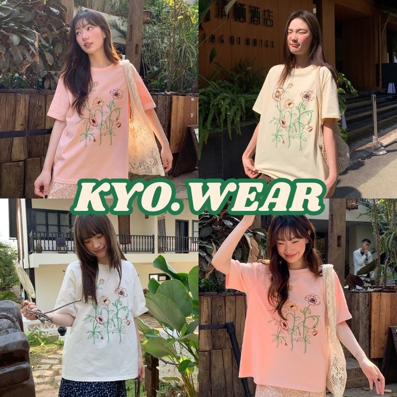 KYO 🌸 เสื้อน่ารักแฟชั่น ผู้หญิงเสื้อยืด พิมพ์ลาย "Flower" OVERSIZE ผ้าCOTTON โคตรนุ่ม เสือใส่สบาย【COD】