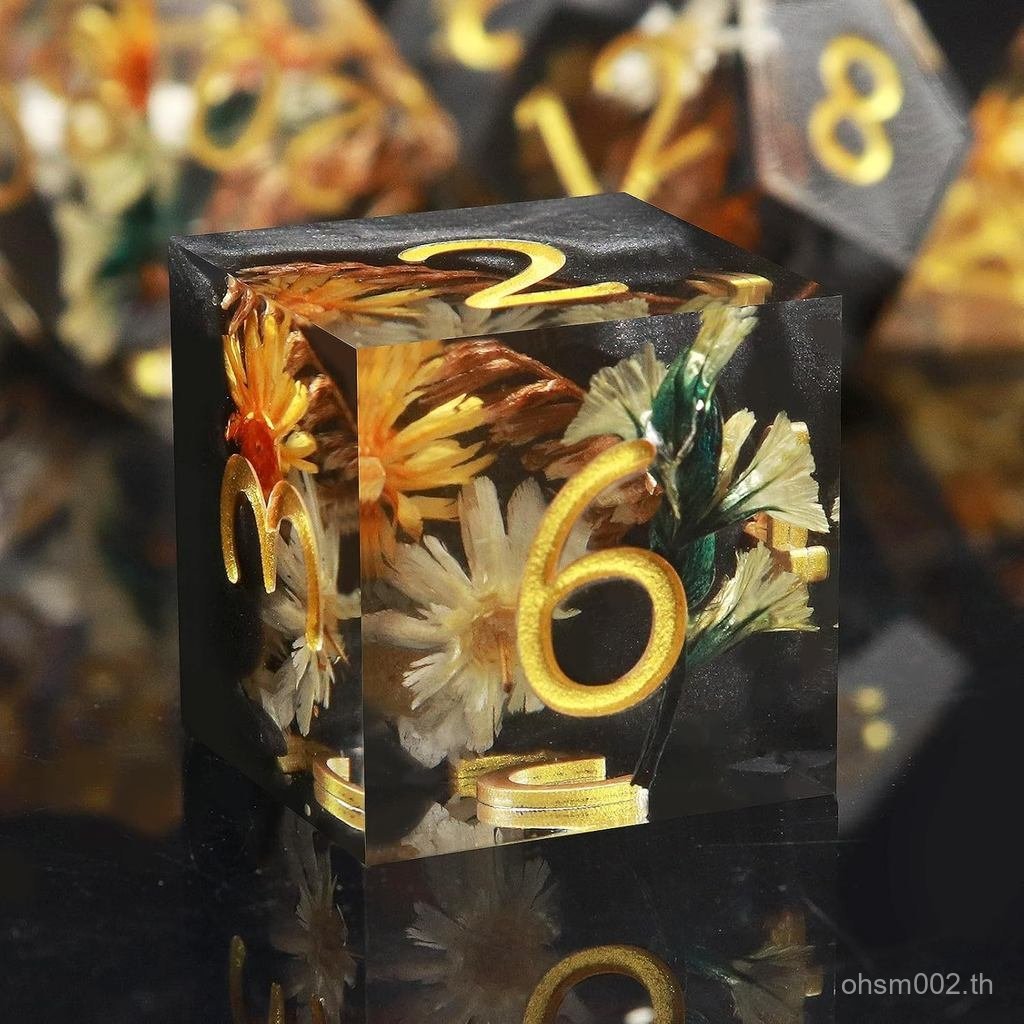 Haxtec DND Dice Set Sharp Edge Resin Dice Set พร้อม Dice, Flower D และ D, Polyhedral D&D Dice เข้ากั