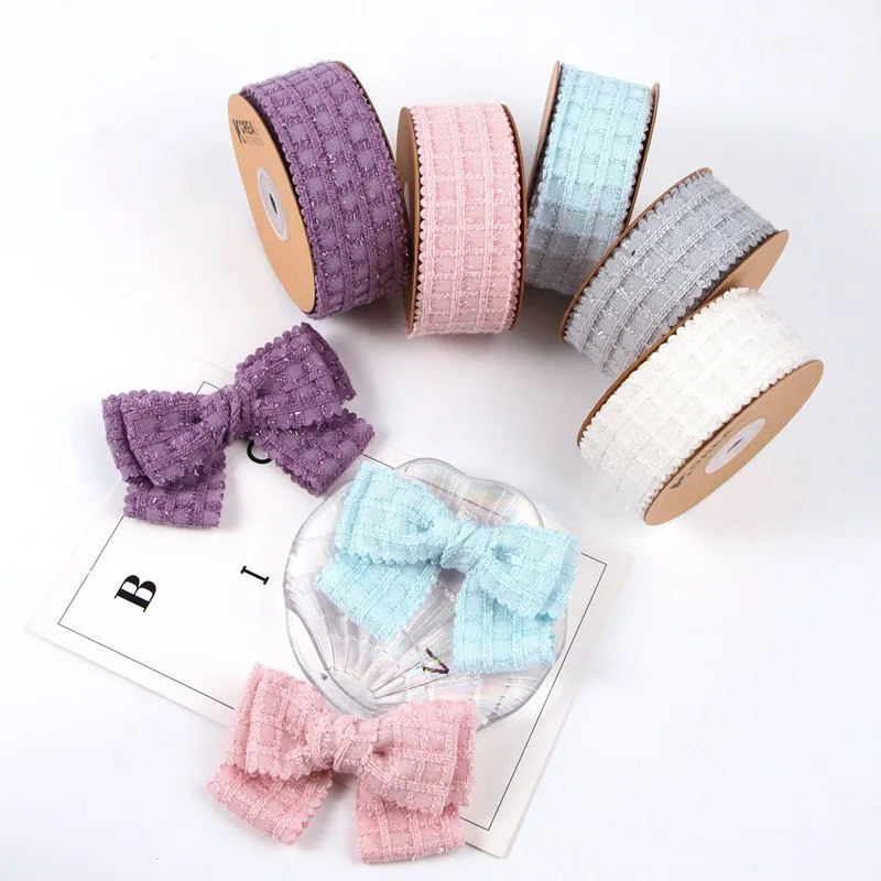 9.5Yards 38MM Sprout Edge Grid Solid Color Ribbon 1001R02 Make Bowknots Kids Hair Accessories Materi