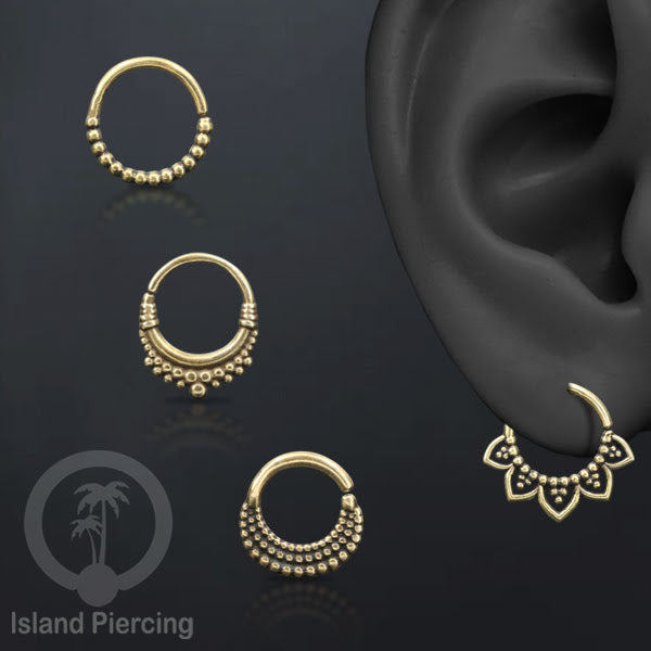 Septum เจาะต่างหูทองเหลือง Daith Tragus และ Helix Piercing ขนาด 6-10mm