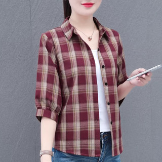 Kemeja Wanita | Kemeja Cetak Kotak Gaya Elegan | Original By TENDBLANK | Model Lengan Tiga Perempat | Bahan Nyaman Lembut | Cocok untuk Daily Outfit & Hangout