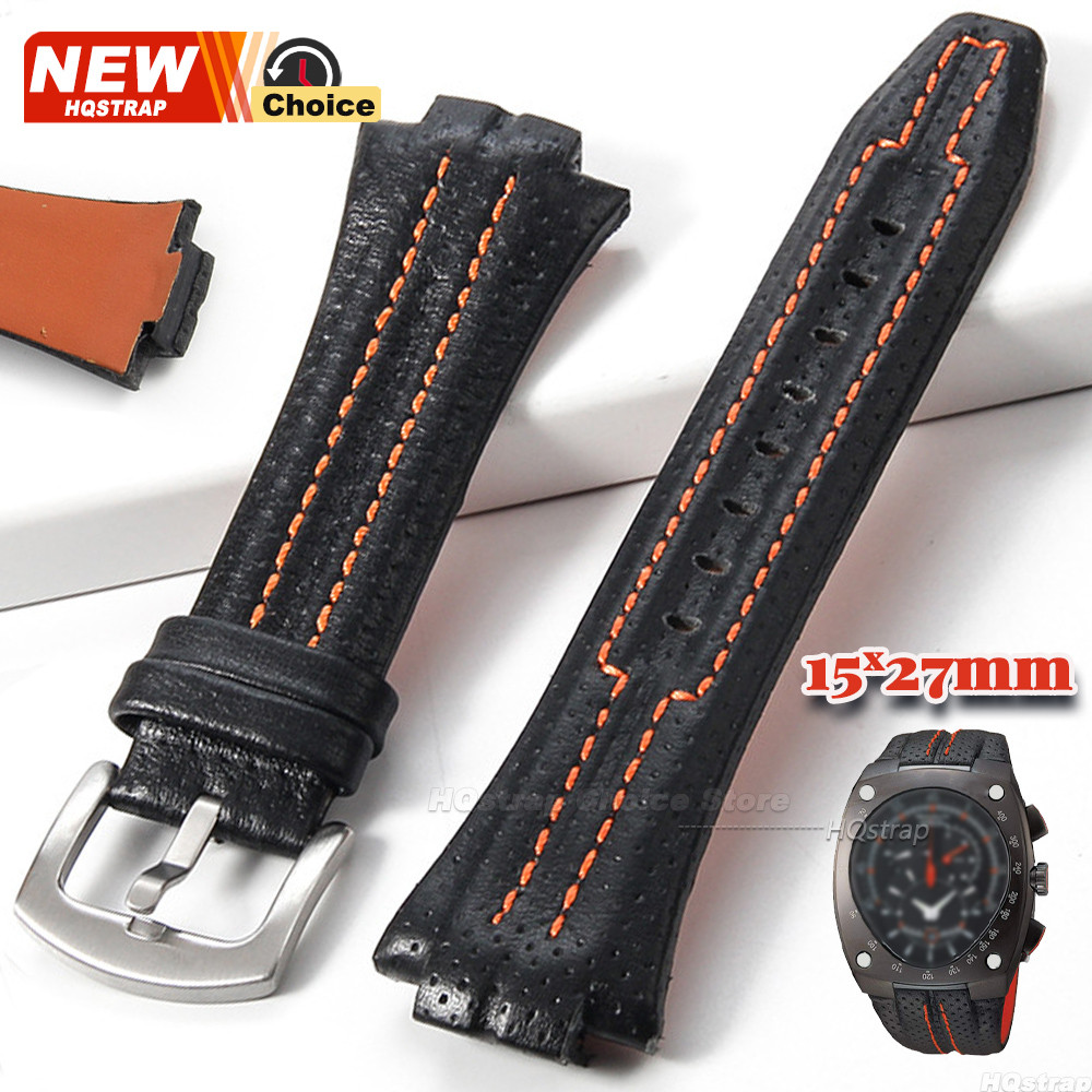 15mmx27 มม.สายคล้องคอสร้อยข้อมือหนังแท้สําหรับ Seiko Sportura นาฬิกากันน้ําสําหรับ SNL029P2 SNL021P1