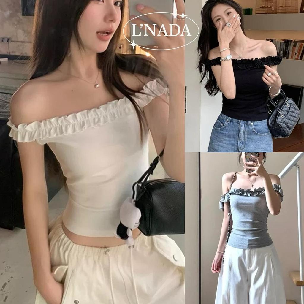 L'nada【พร้อมส่ง】เสื้อเปิดไหล่ เข้ารูปโชว์หุ่นเปิดหลังสุดมั่นใจ หวานละมุนมี3สี(A9394)