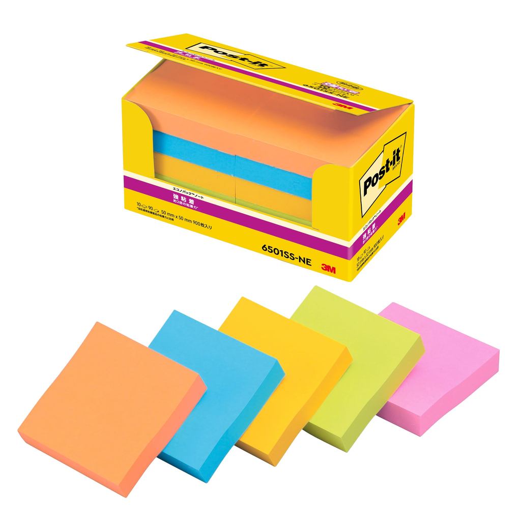 3M Post-it Notes Strong Adhesive Small Neon Color 50×50mm 90 sheets × 10 pads 6501SS-NE
